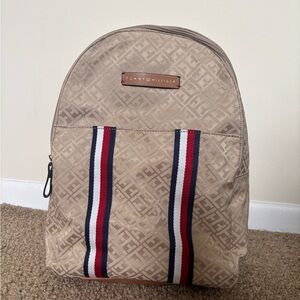 Tommy Hilfiger Beige Backpack with Red and Blue Stripes